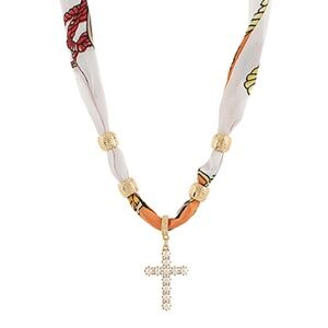 Pave Cross Charm Scarf Necklace